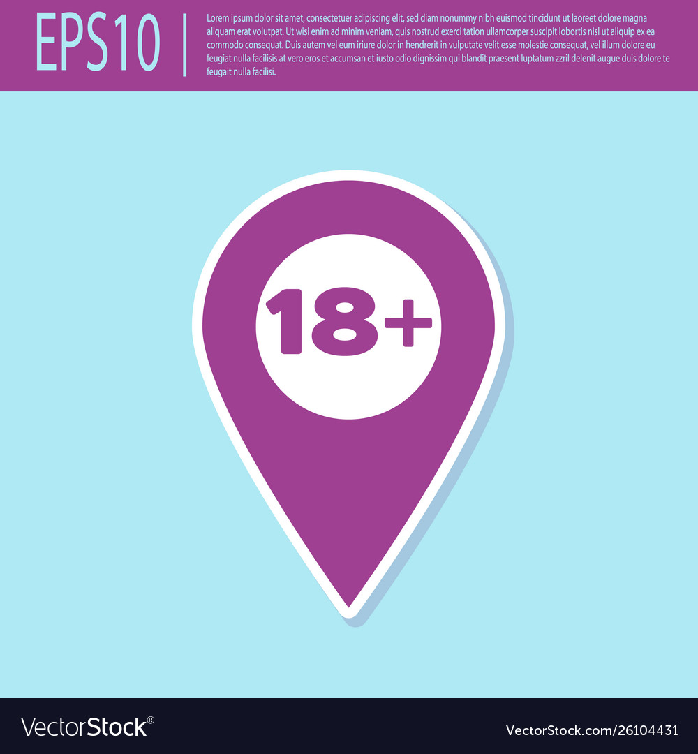 Retro purple map pointer with 18 plus icon vector image Retro purple map pointer with 18 plus icon