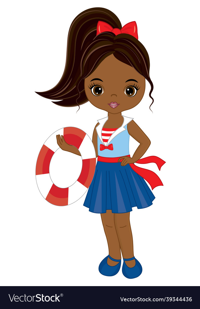 Cute African American Girl Holding Lifebuoy Vector Image 6927