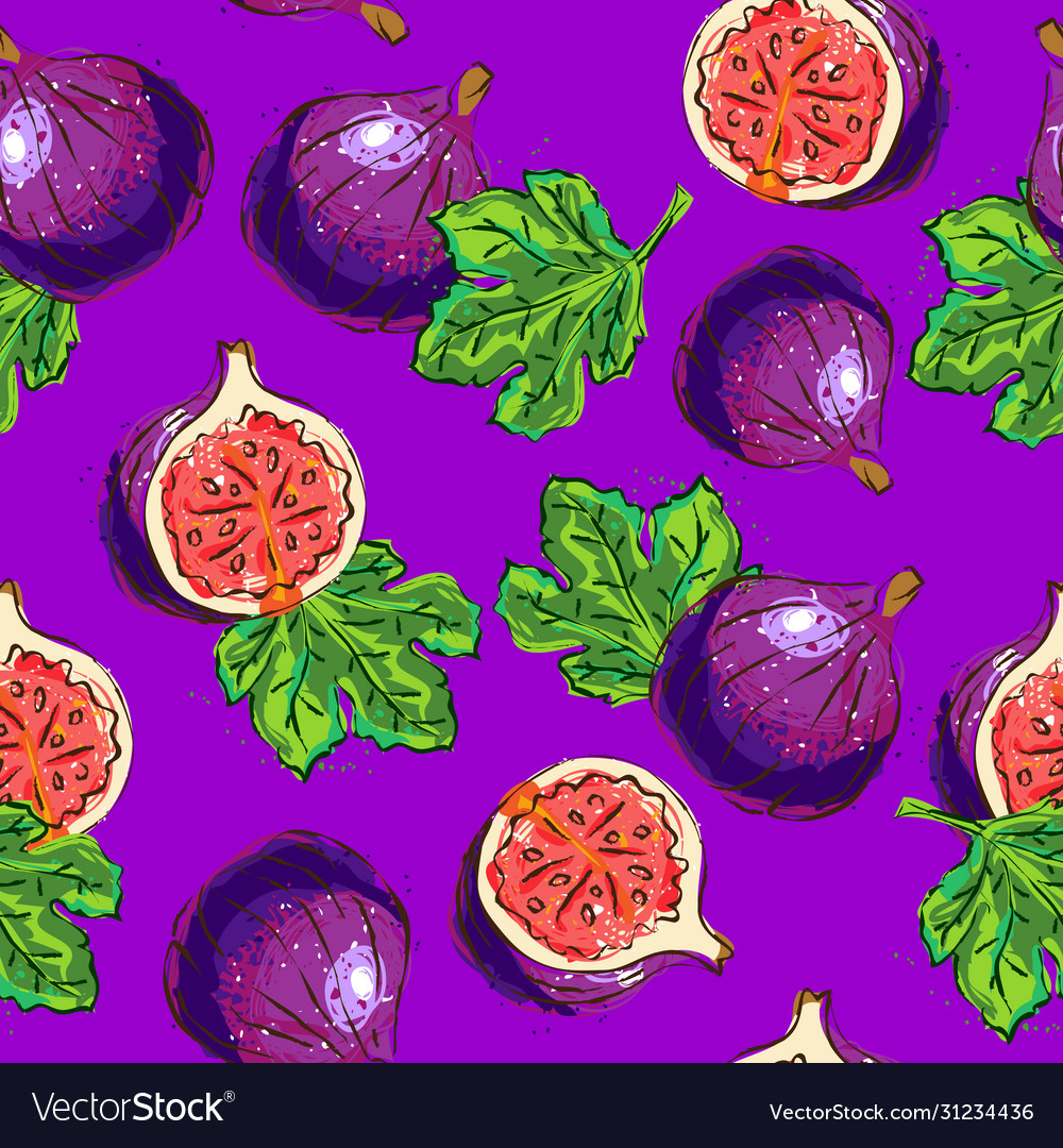 Figs fruit pattern figs half and figs leaves Vector Image