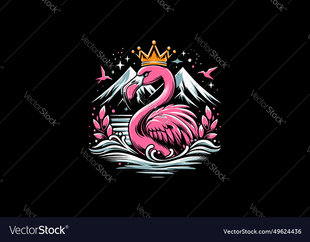 Flamingo wearing crown on mountain design