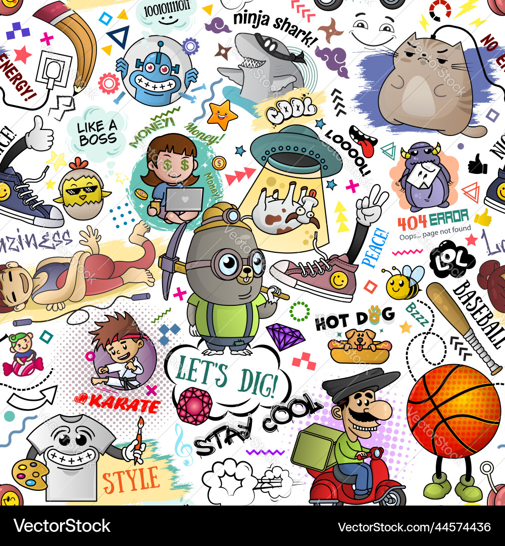 Graffiti seamless texture with bizarre elements Vector Image