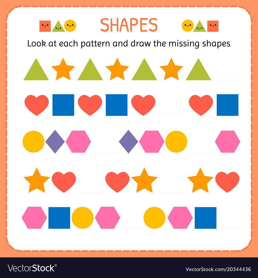 Look at each pattern and draw the missing shapes Vector Image