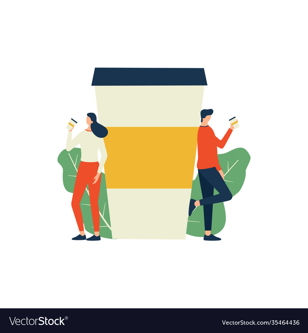 Man and woman drinking coffee flat