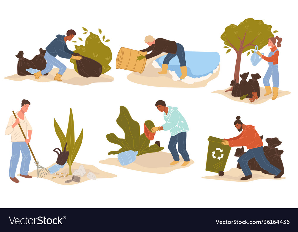 Volunteers cleaning spots and caring for nature Vector Image