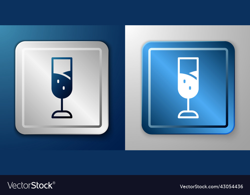 White glass of champagne icon isolated on blue