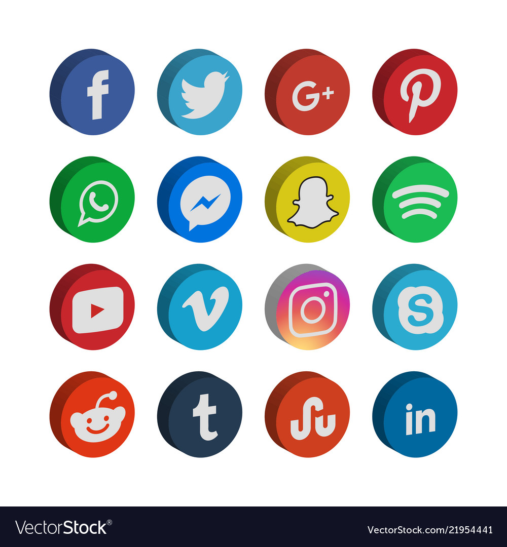 3d Collection Social Media Icon Template Vector Image