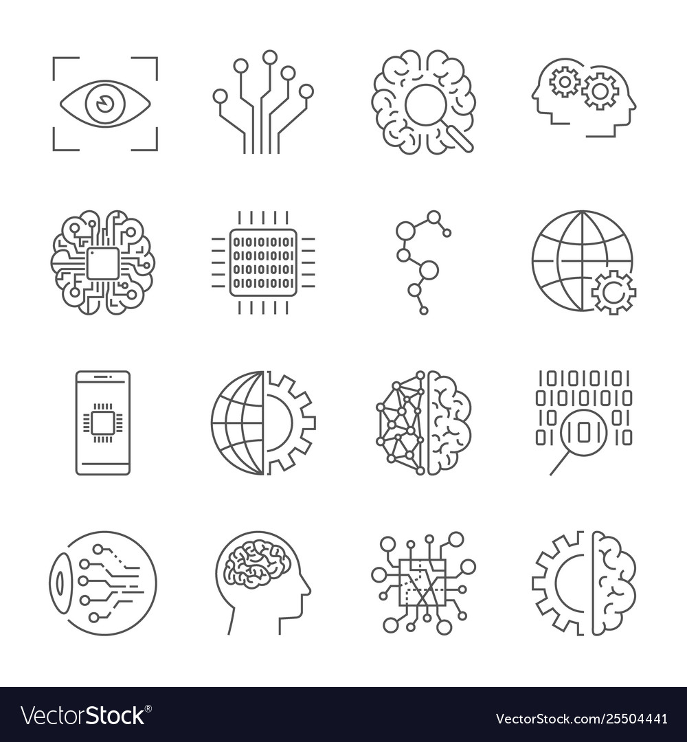 Artificial intelligence icon set Royalty Free Vector Image