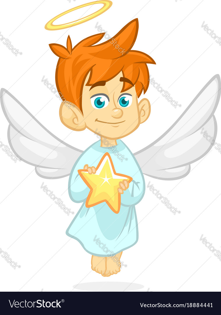 Cute cartoon angel holding a star Royalty Free Vector Image