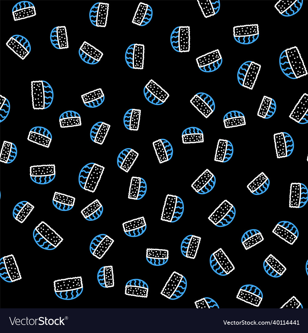 Line sushi icon isolated seamless pattern on black