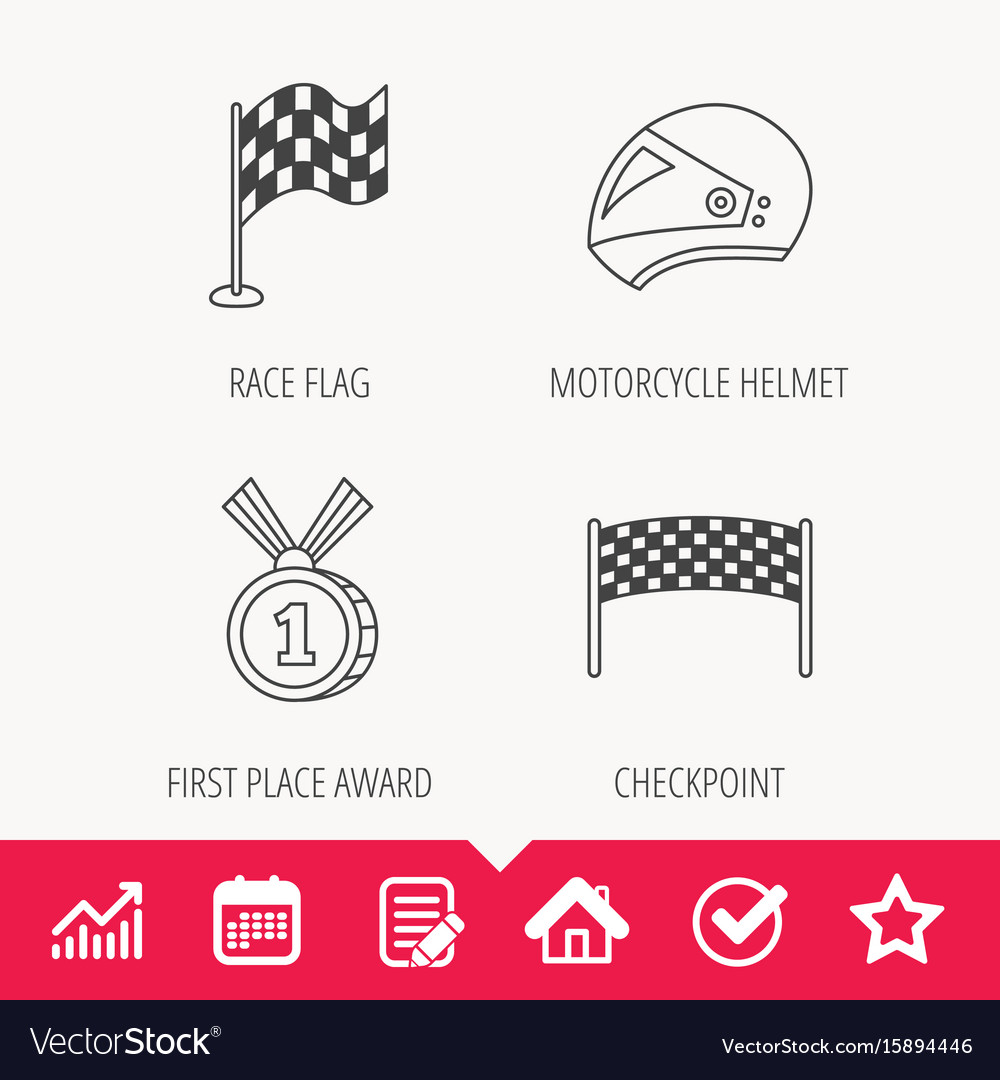 Race flag checkpoint and motorcycle helmet