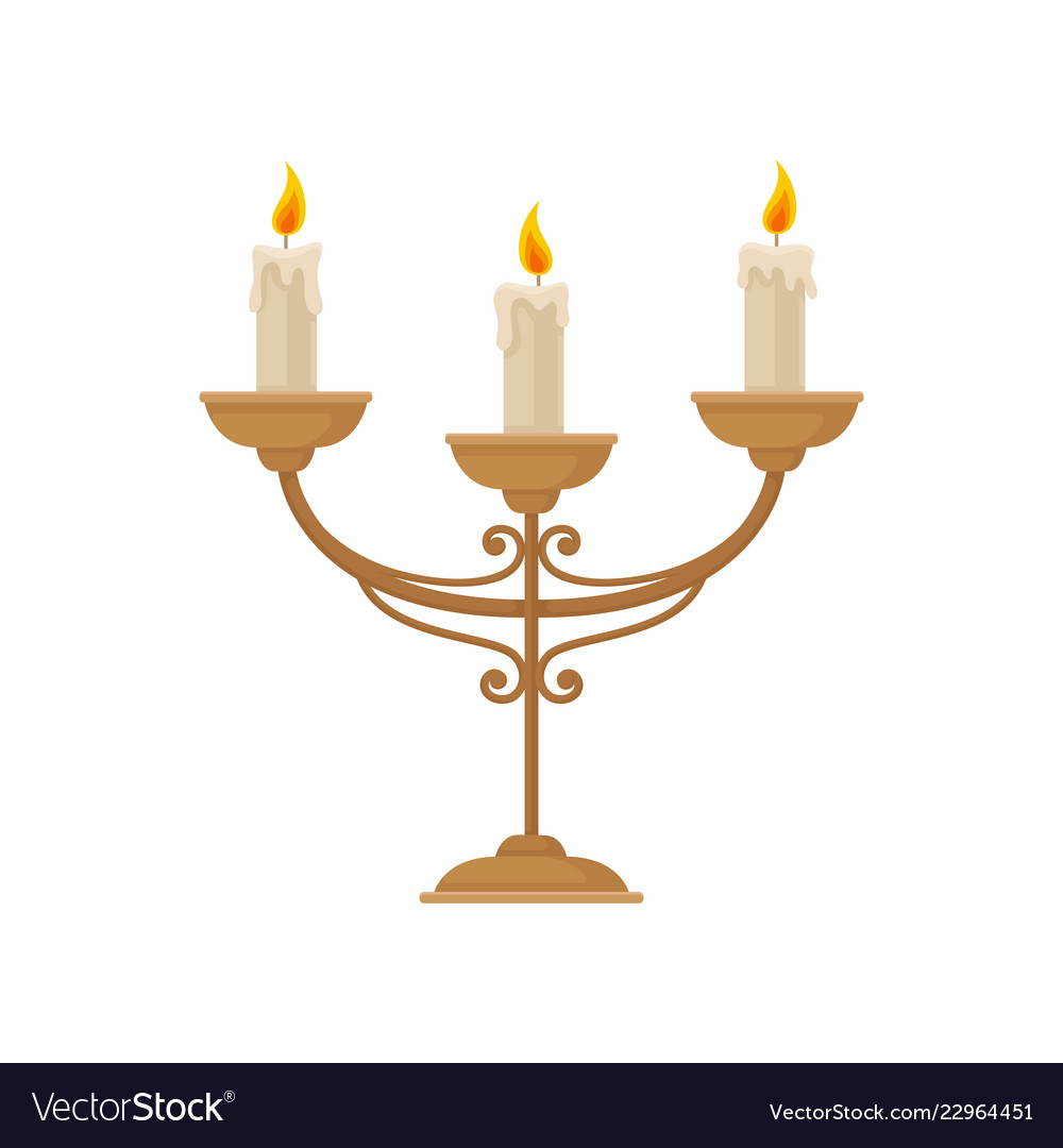 Candelabrum with three burning candles vintage Vector Image