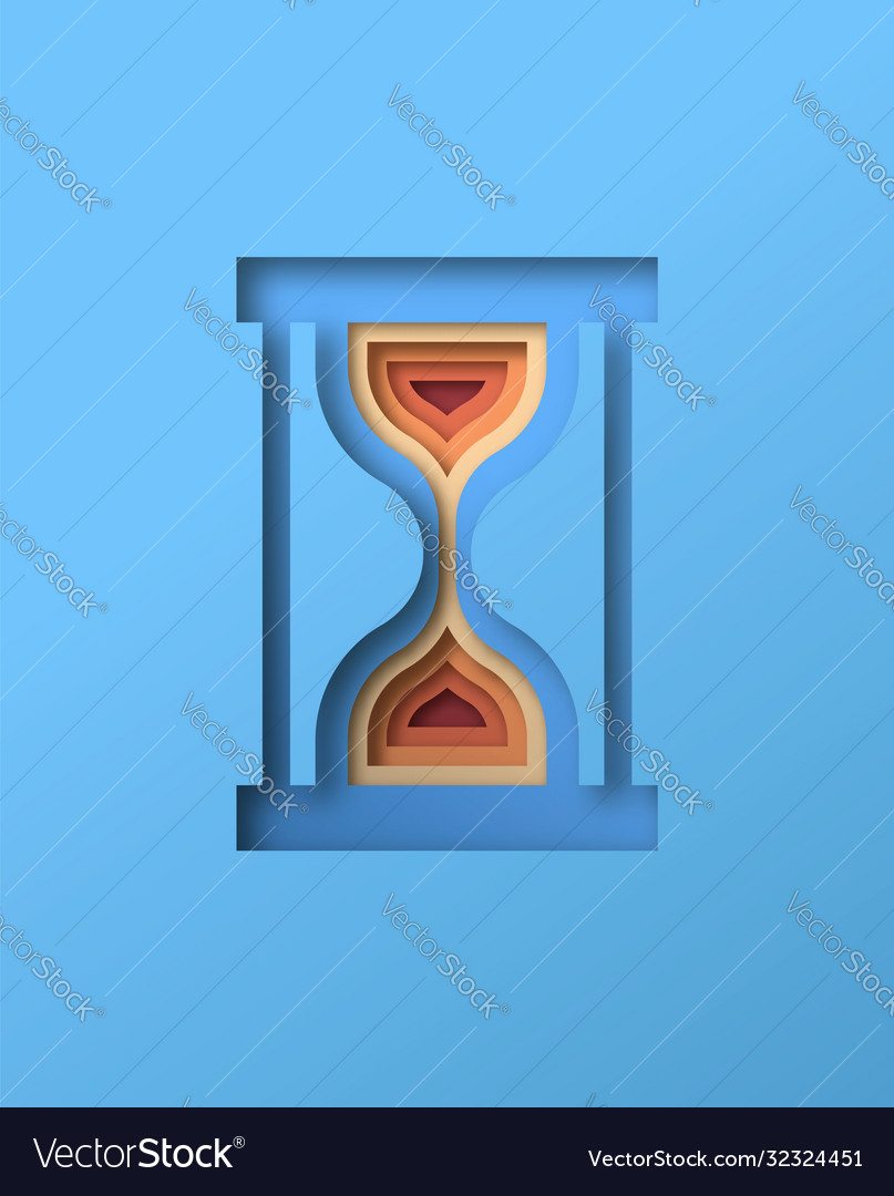 Colorful hourglass sand clock in papercut isolated