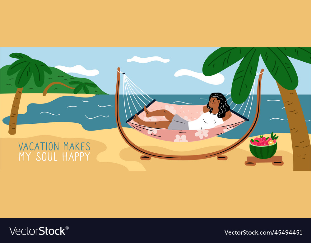 Happy woman rests in hammock cartoon girl Vector Image