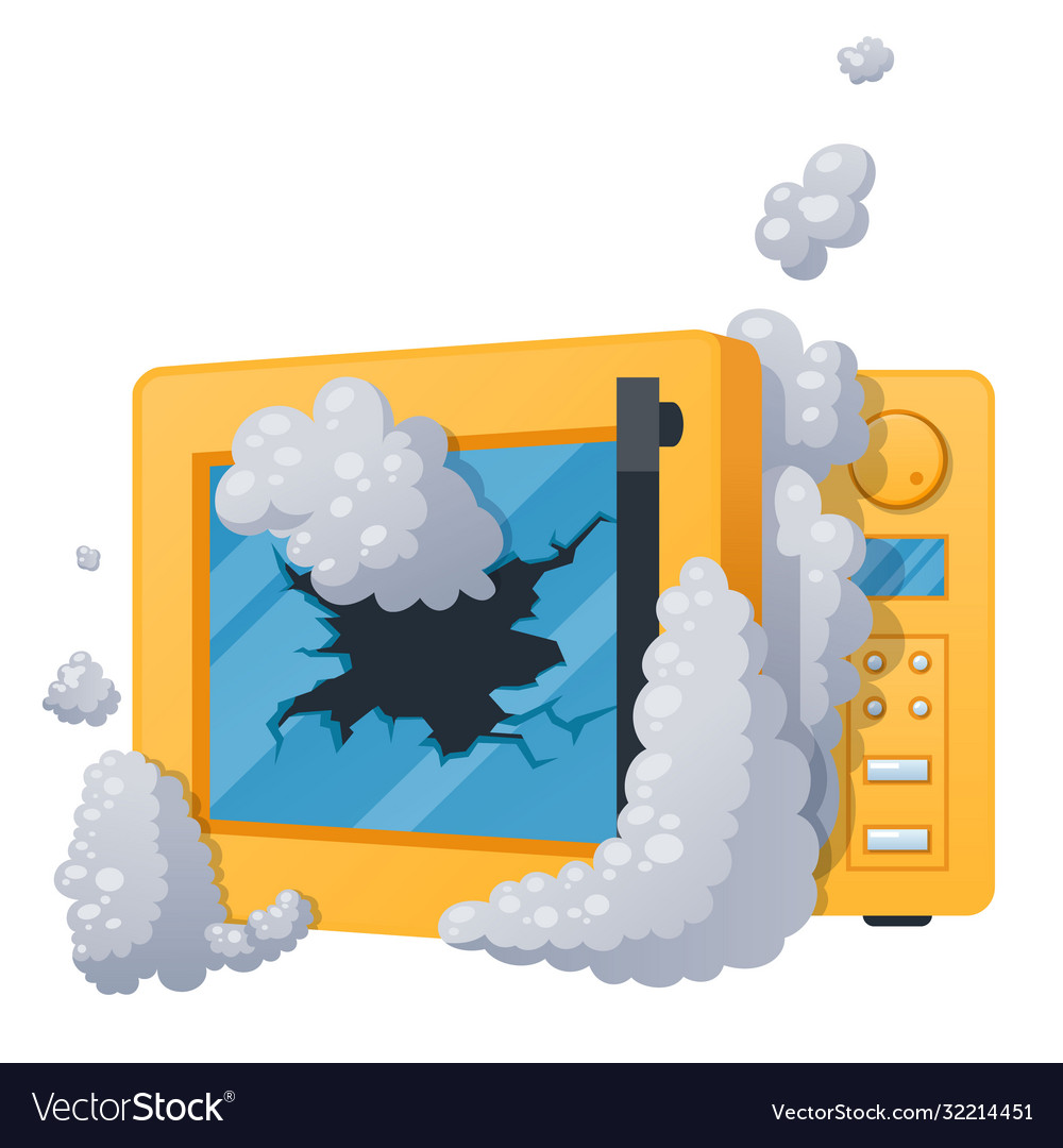 Microwave spoiled with broken glass flat Vector Image