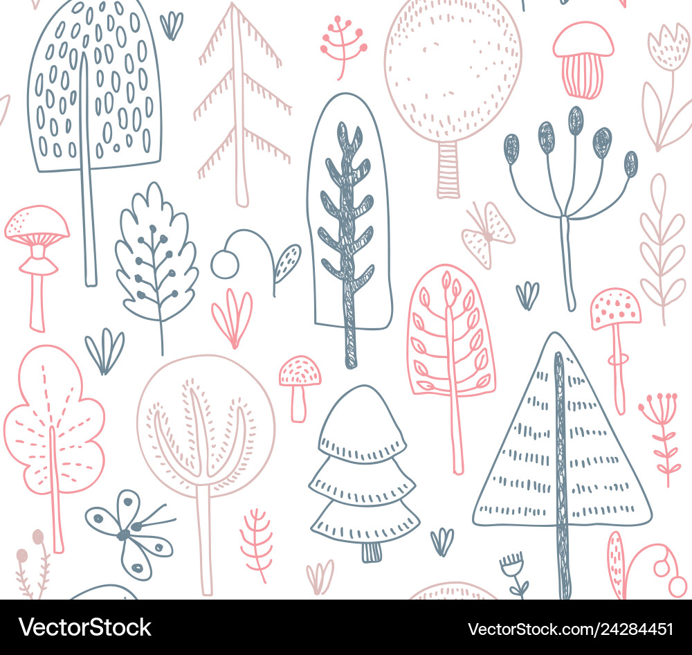 Seamless pattern with hand drawn forest Royalty Free Vector
