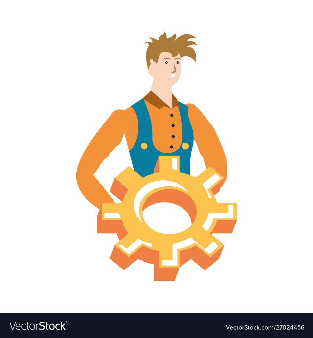 Builder constructor worker with gear character