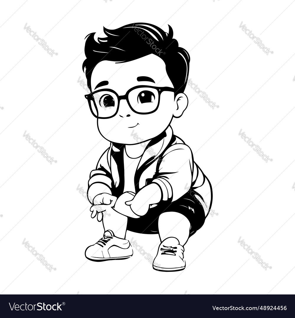 Cute little boy with glasses and sportswear design