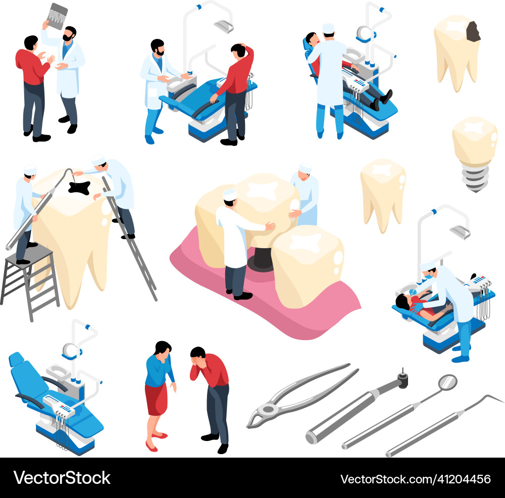 Dentist isometric set Royalty Free Vector Image
