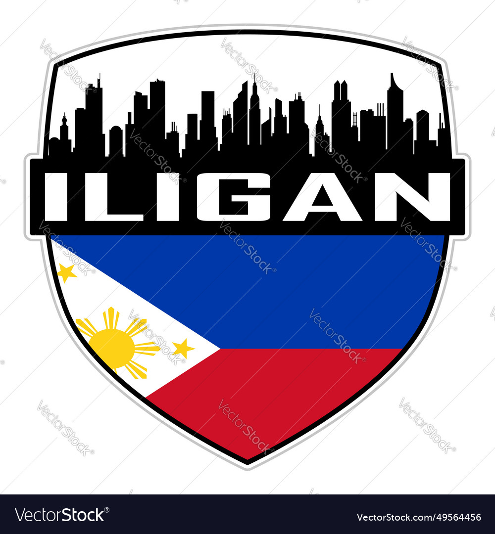 Iligan skyline silhouette philippines flag travel