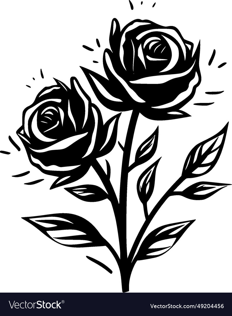 Roses - black and white isolated icon