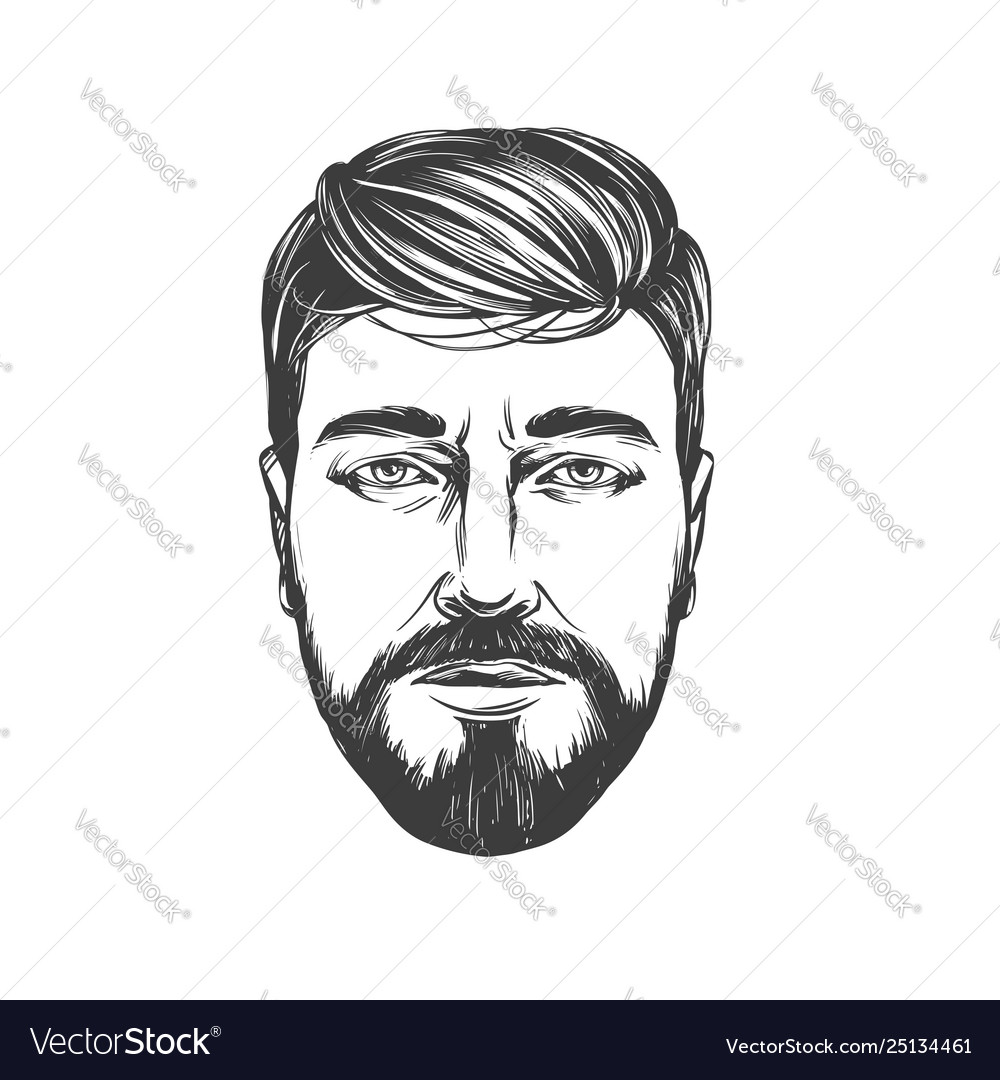 Bearded Man Barbershop Hairstyle Haircut Hand Vector Image