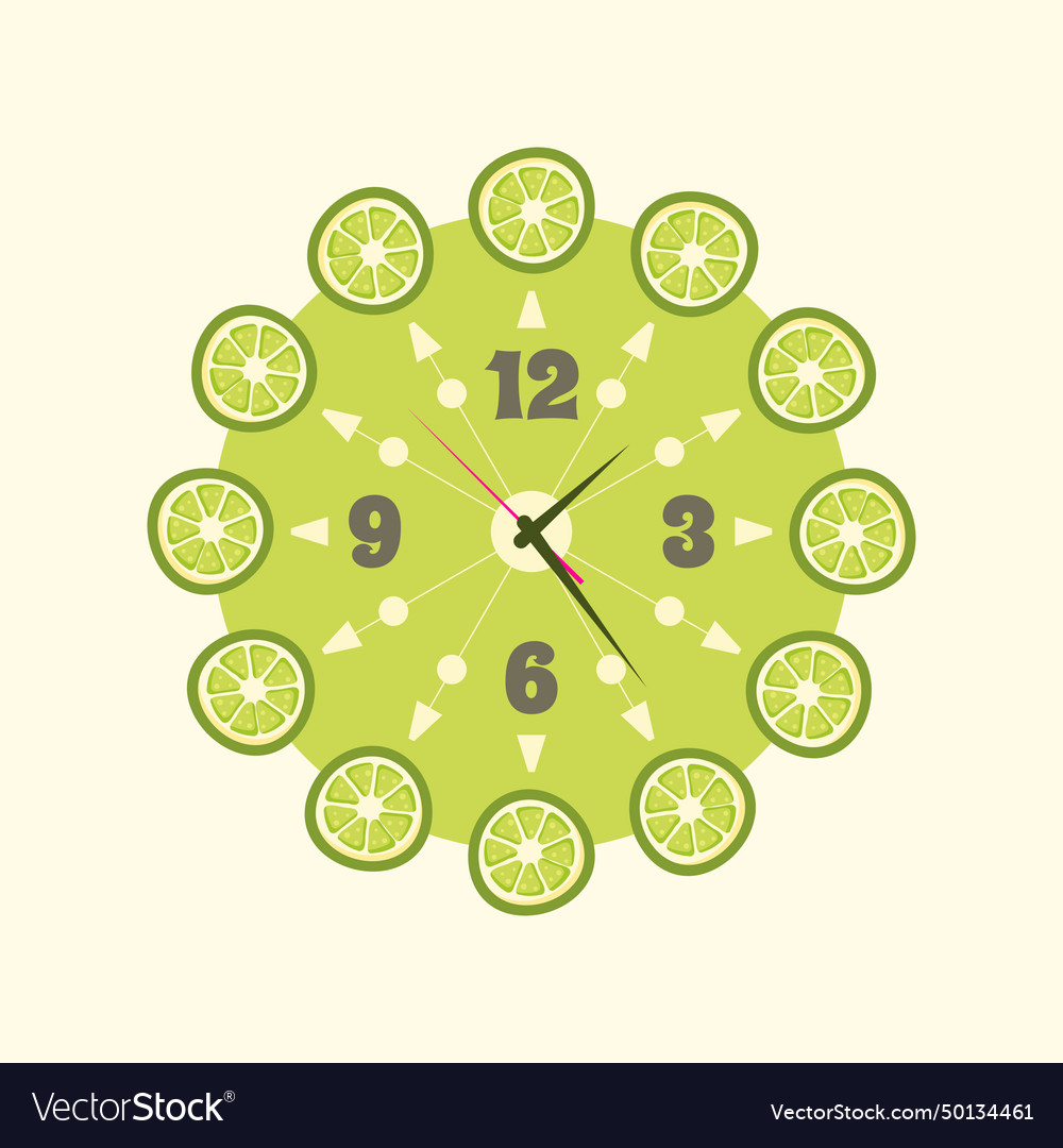 Clock with lime slices on a light background