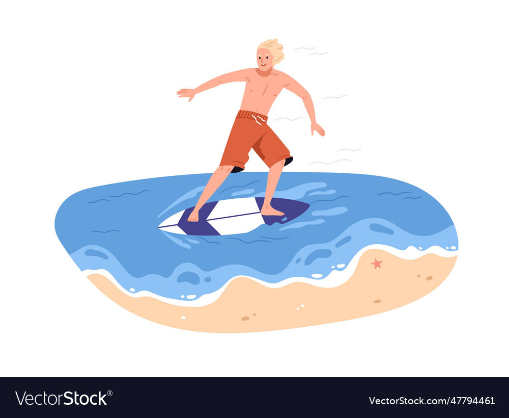 Happy active man skimming surfing on skimboard Vector Image