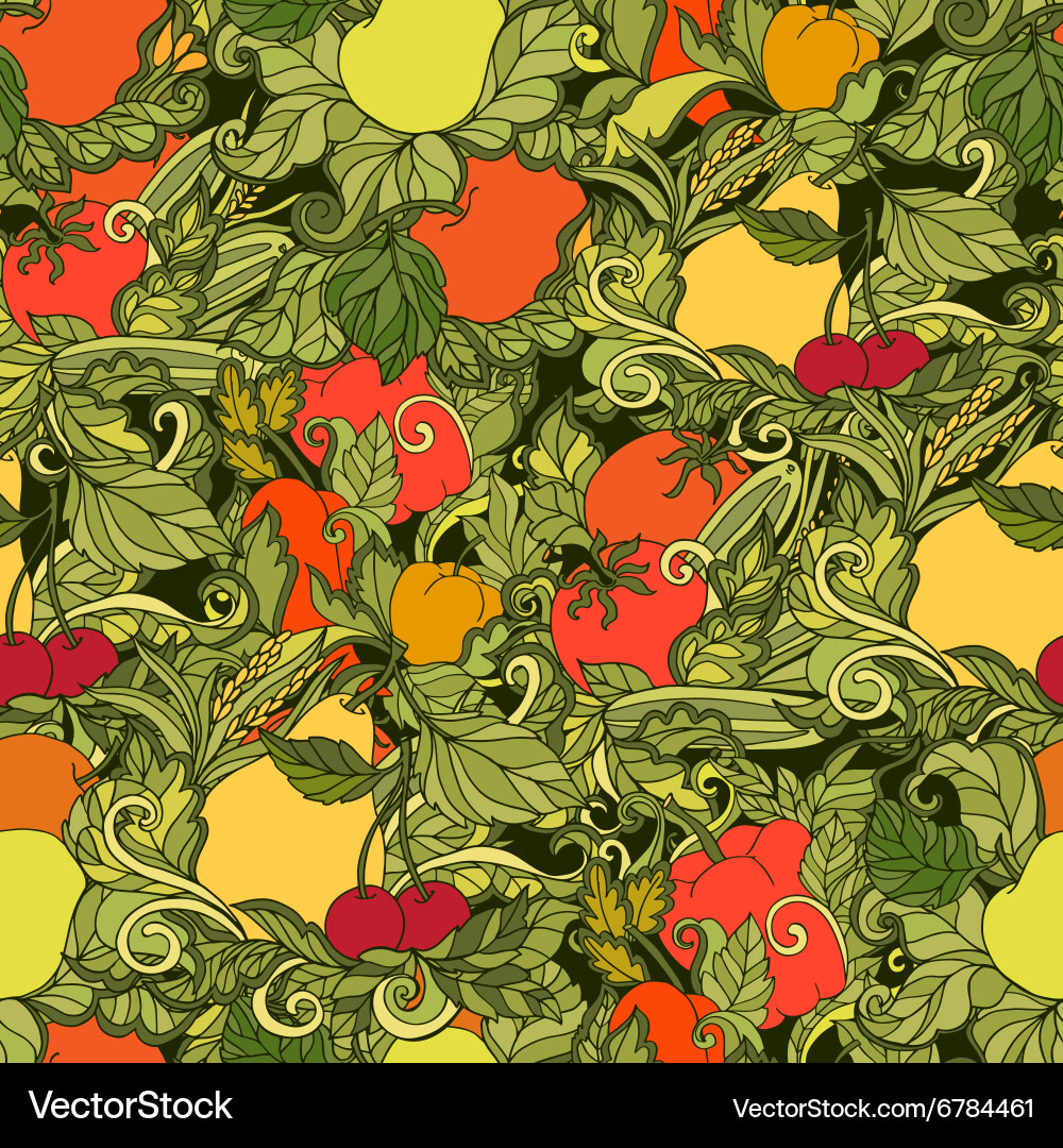 Leaves vegetables and fruits seamless pattern Vector Image