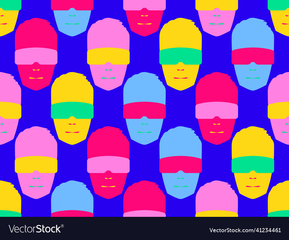 Pop art face with glasses seamless pattern Vector Image