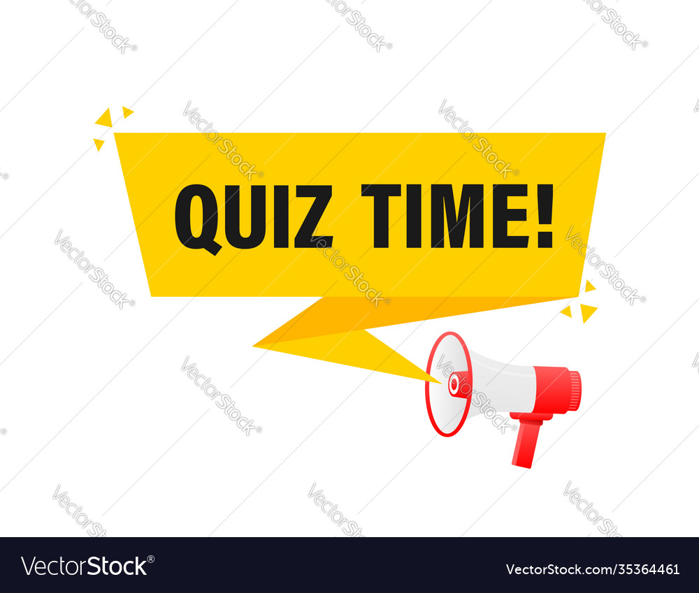 Quiz time megaphone yellow banner in 3d style Vector Image