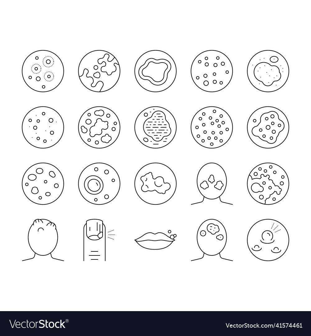 Skin disease symptom collection icons set