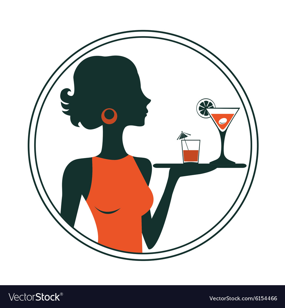 An Of A Waitress Holding Cocktails Royalty Free Vector Image