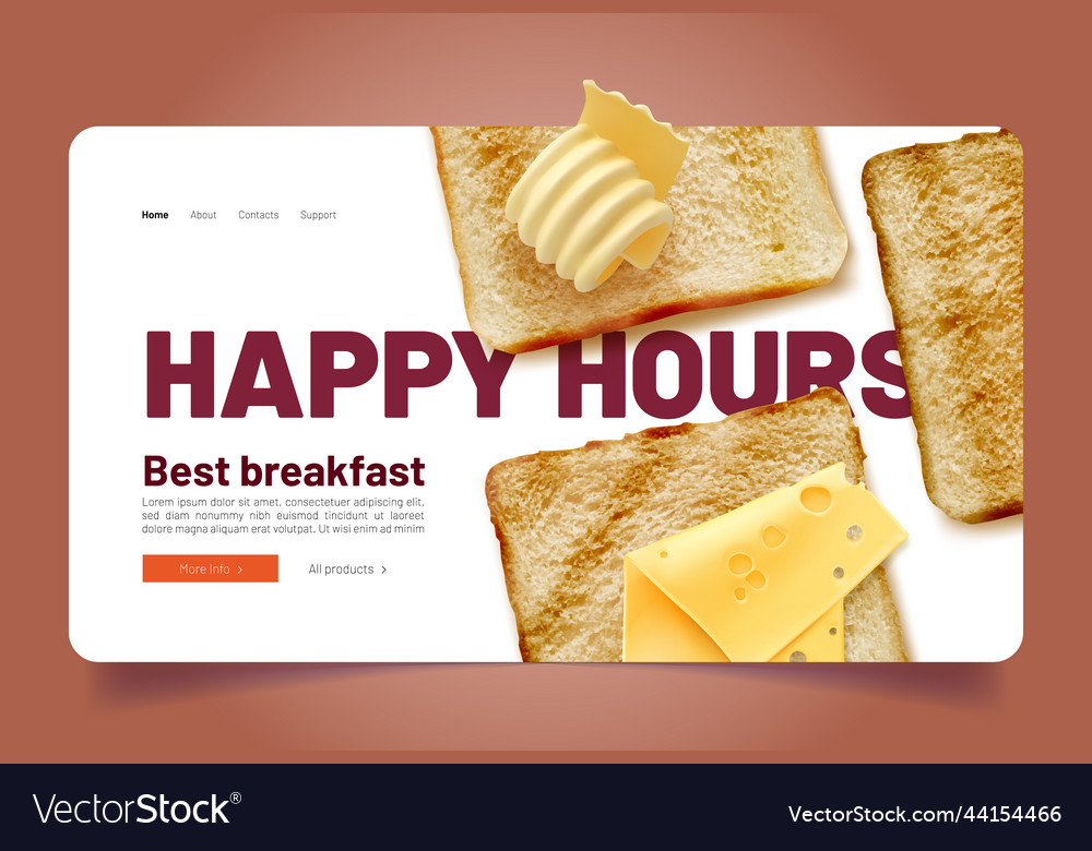 Happy hours for breakfast landing page with toasts