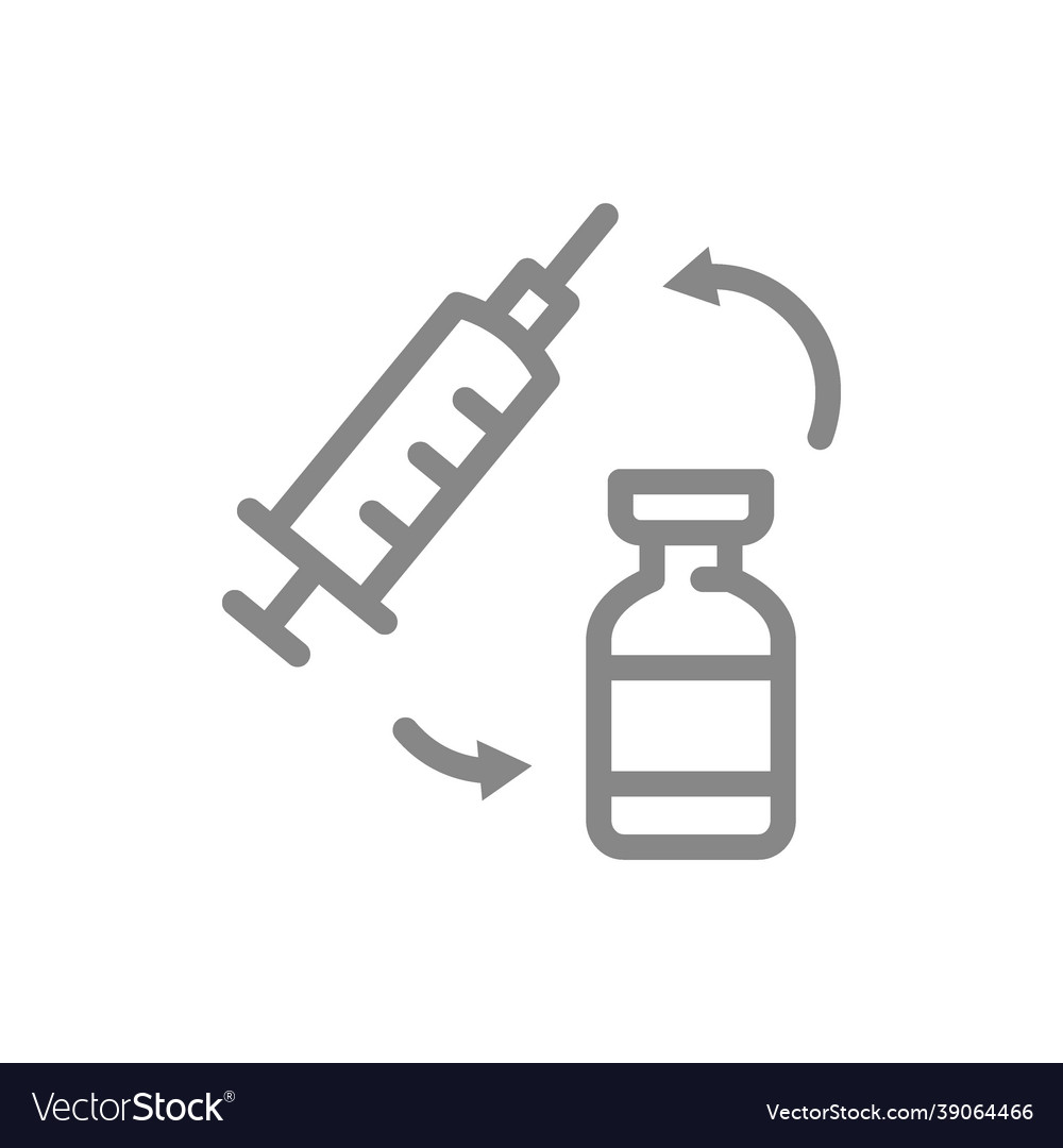 Medical syringe and vaccine ampoule line icon