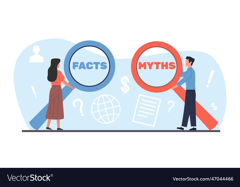 Myths or facts woman and man look Royalty Free Vector Image