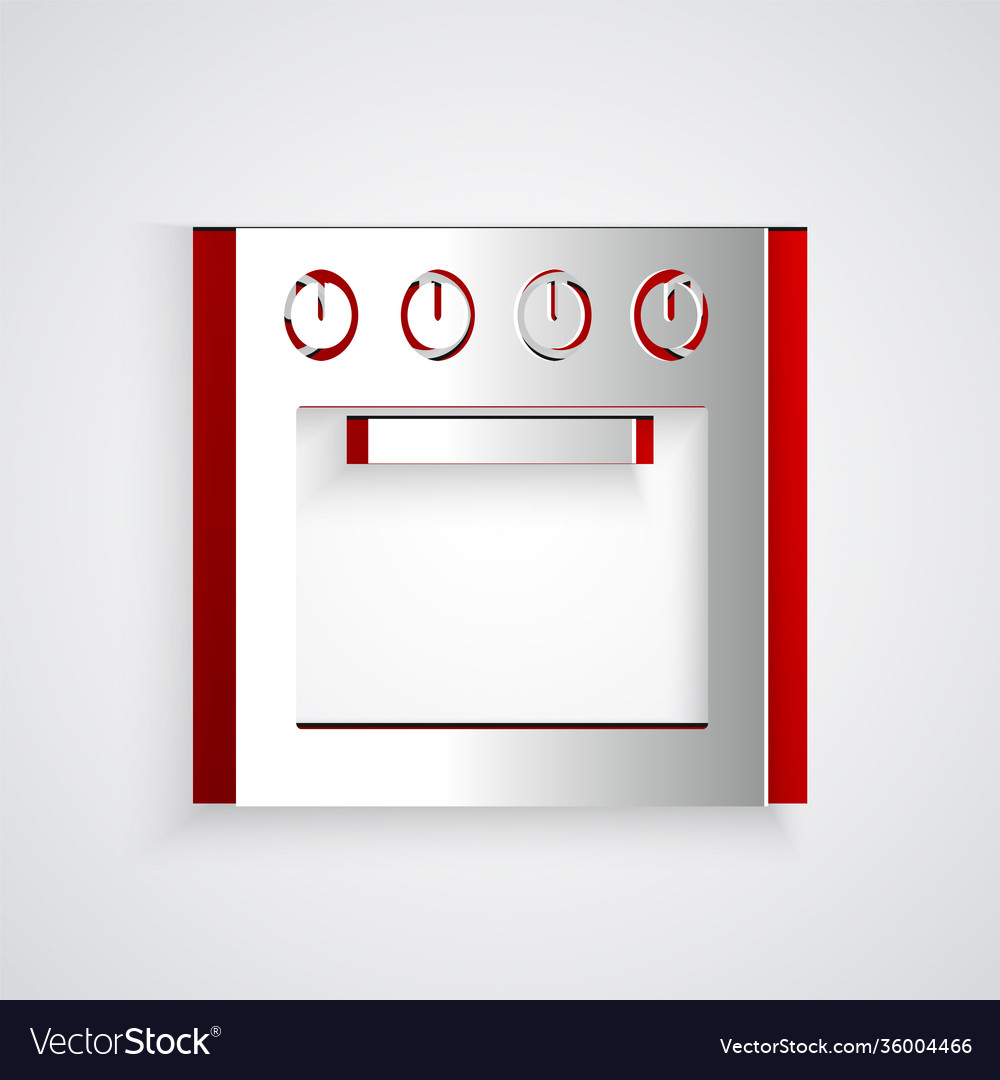 Paper cut oven icon isolated on grey background