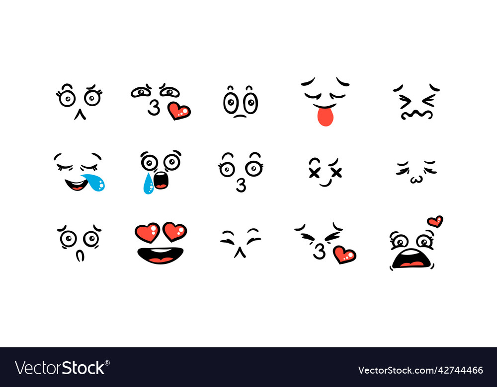 Verschiedene Cartoon Emoticons setzen doodle Gesichter Augen