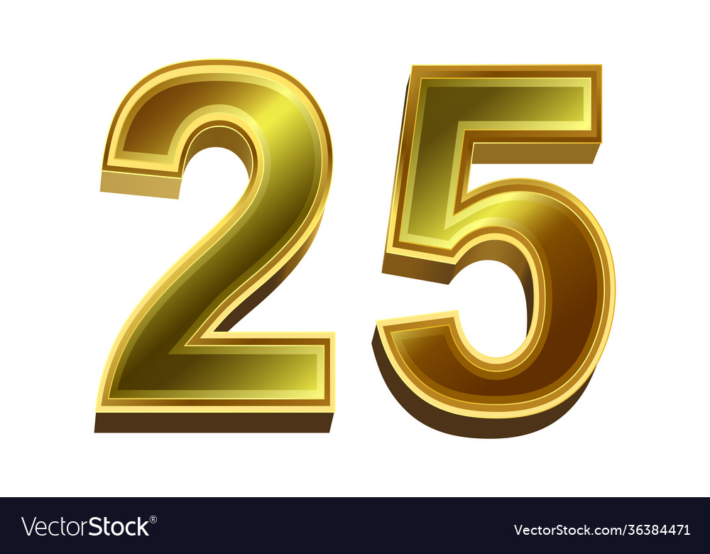 3d golden number 25 isolated on white background Vector Image