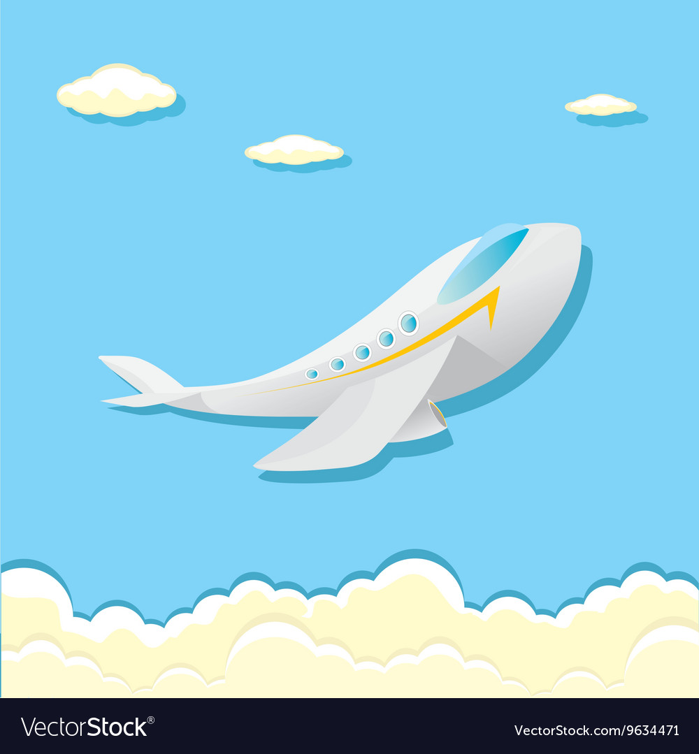 Airplane icon cartoon plane in blue sky Royalty Free Vector