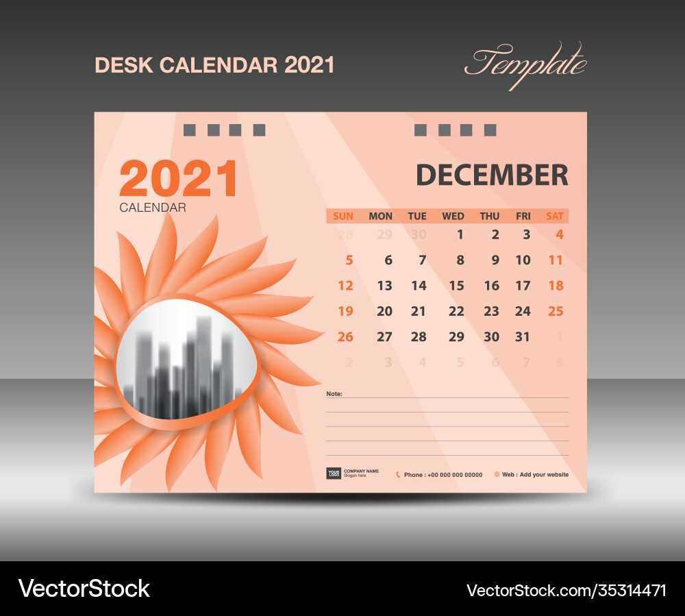 Calendar 2021 design december month template Vector Image