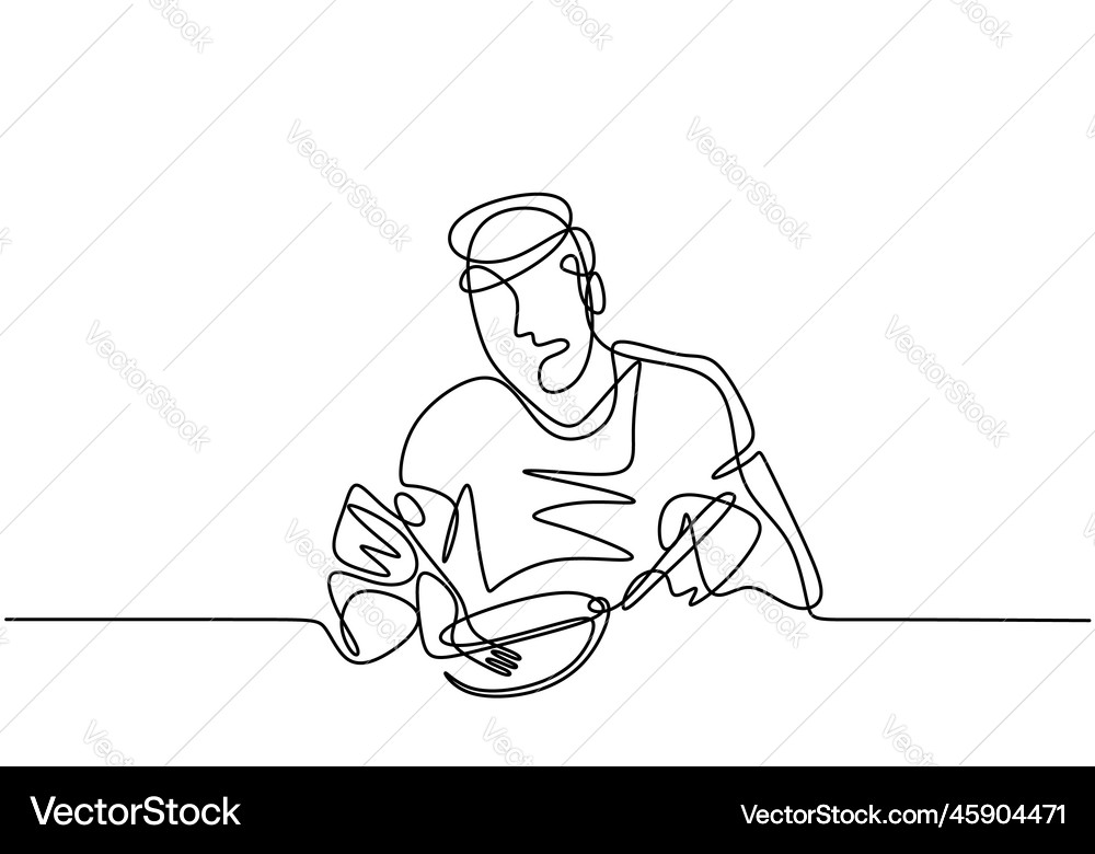 Continuous one single line morning breakfast meal Vector Image