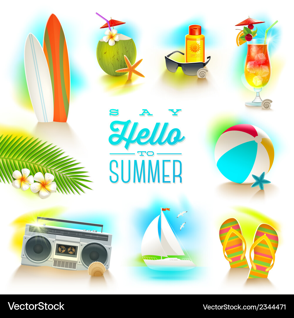 Set summer and beach vacations elements Royalty Free Vector
