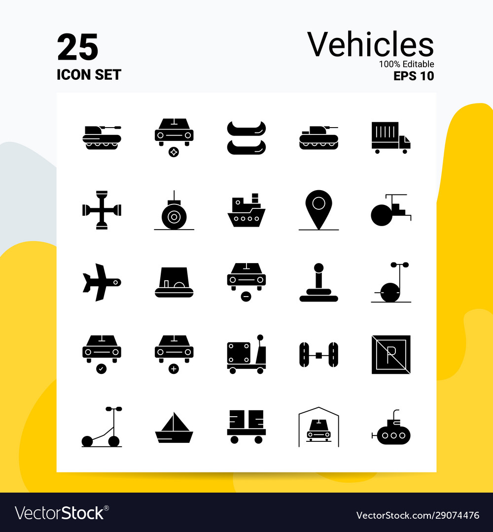 25 vehicles icon set 100 editable eps 10 files