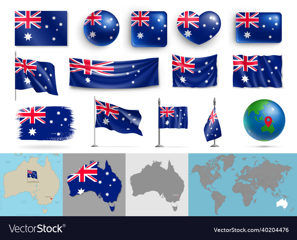 Australia flags of various shapes and geographic