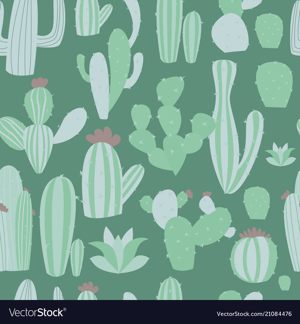 Cacti seamless pattern with succulen green cactus