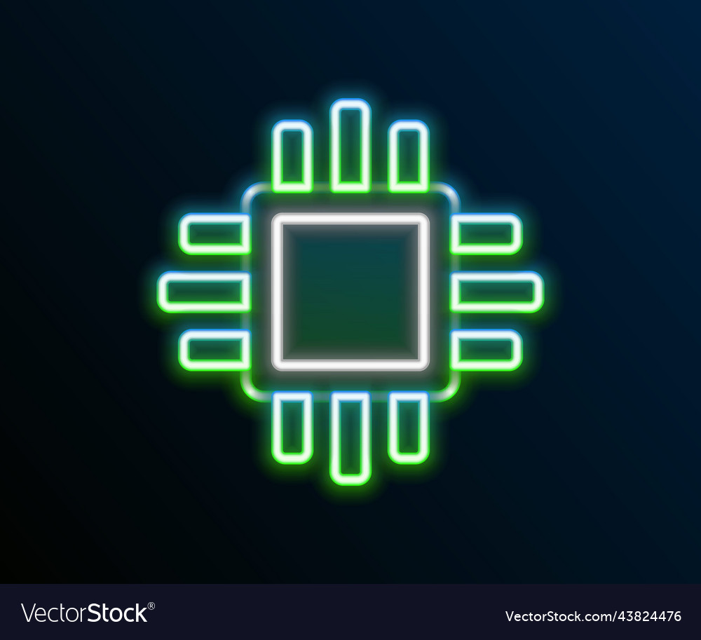 Glowing neon line computer processor vector image Glowing neon line computer processor