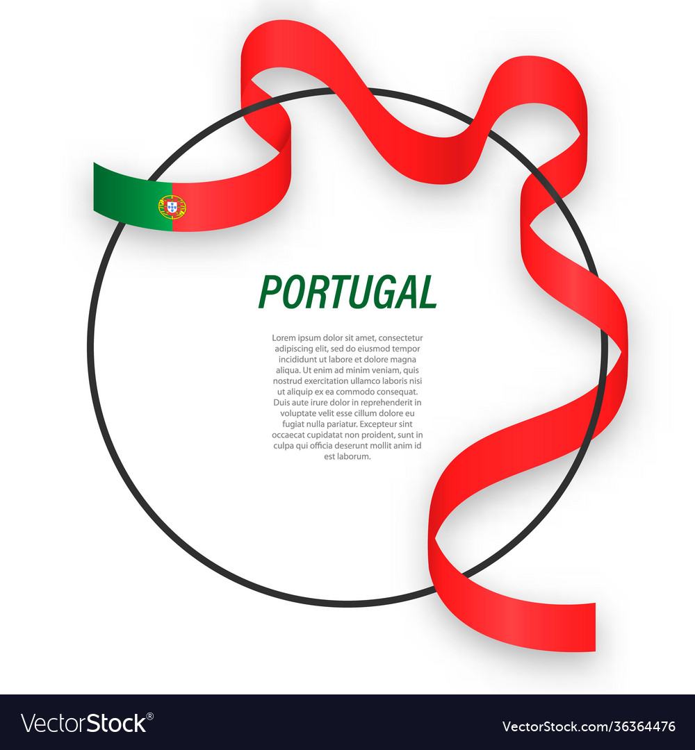 Waving ribbon flag portugal on circle frame