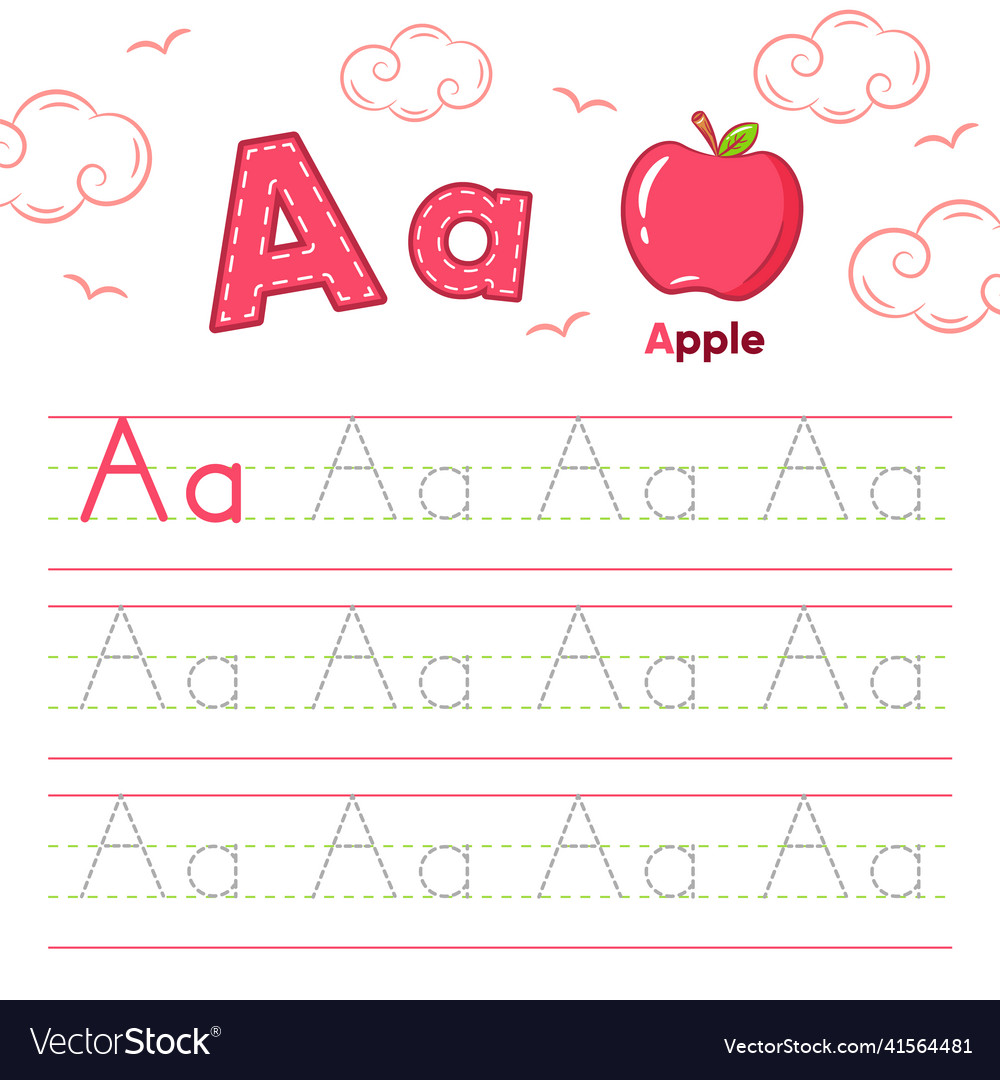 Alphabet worksheet letter a learning with apple Vector Image