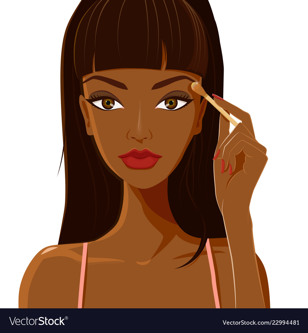 Attractive Woman With Dark Skin Applying Eyeshadow