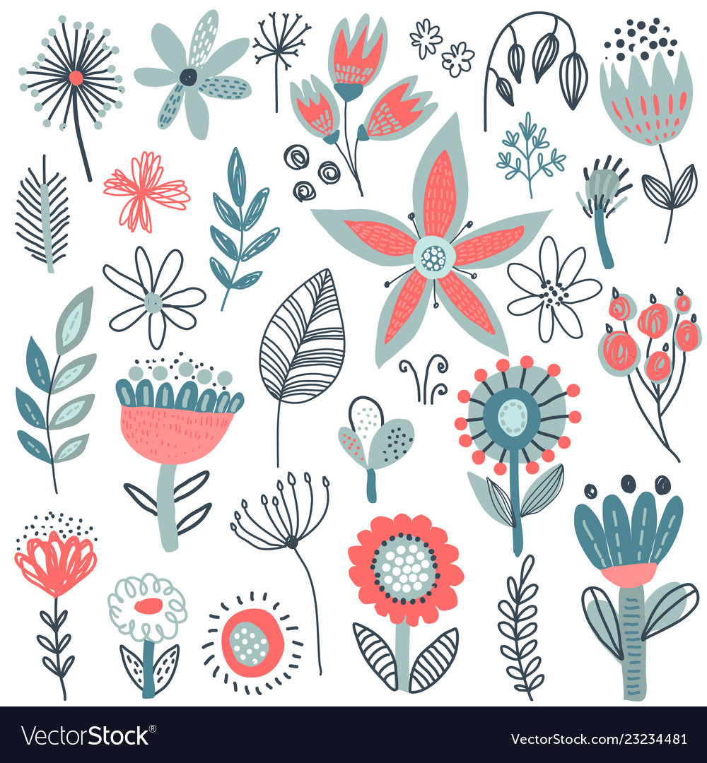 Collection of fancy flowers scandinavian Vector Image